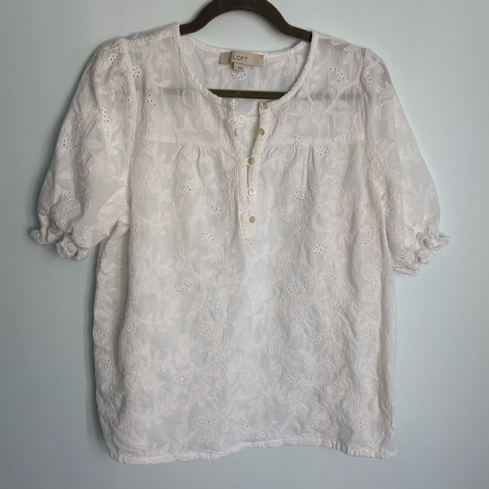 LOFT Cream Lace Blouse with Button Detail